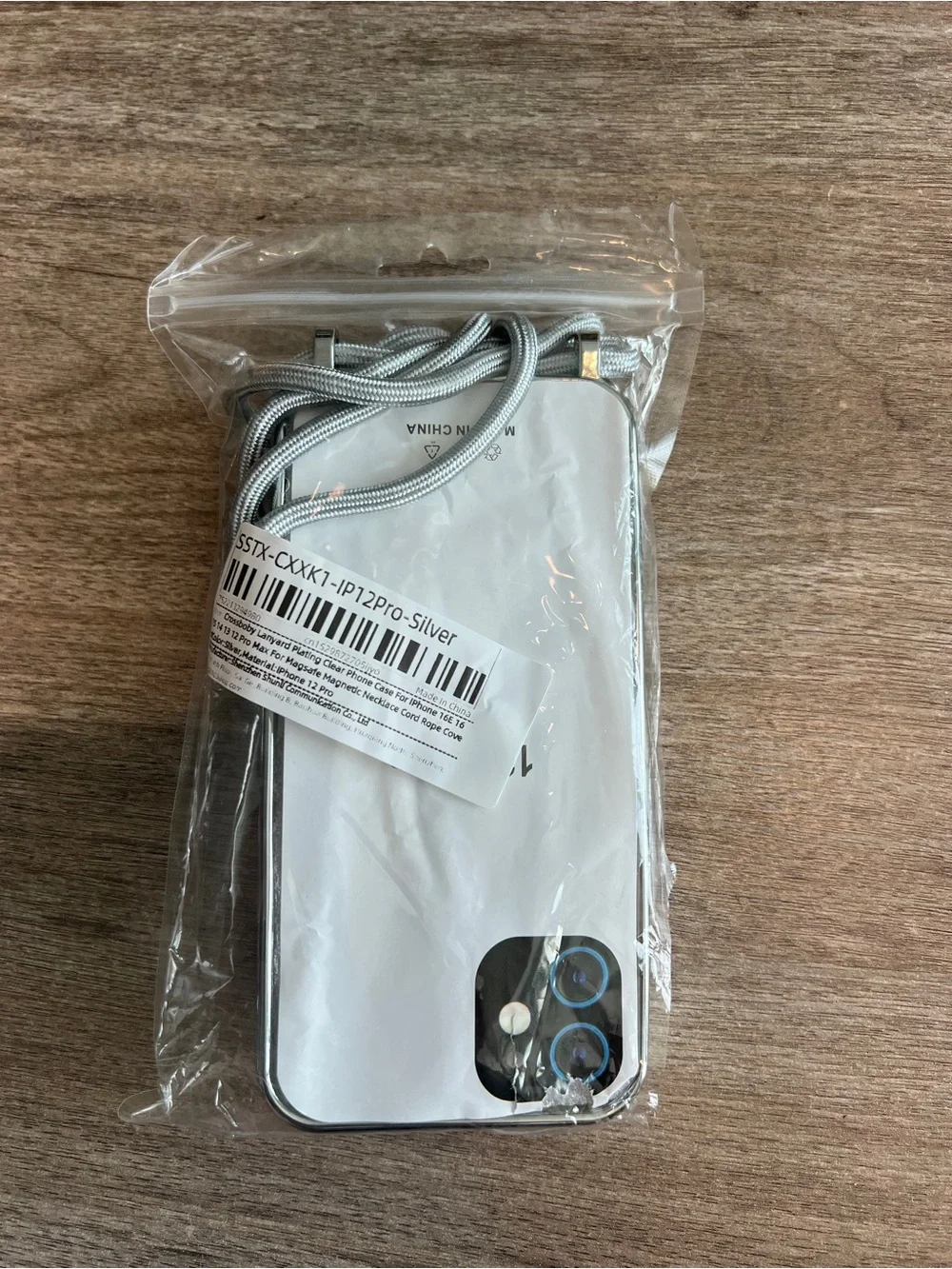 Clear Silver iPhone 12/12 Pro Crossbody Phone Case with Strap